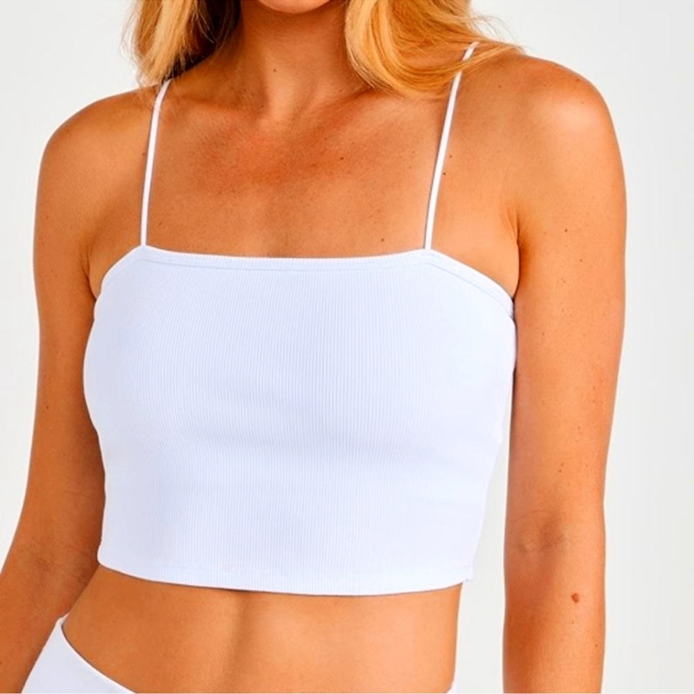 ALO Yoga White Ribbed Goddess Bra Top